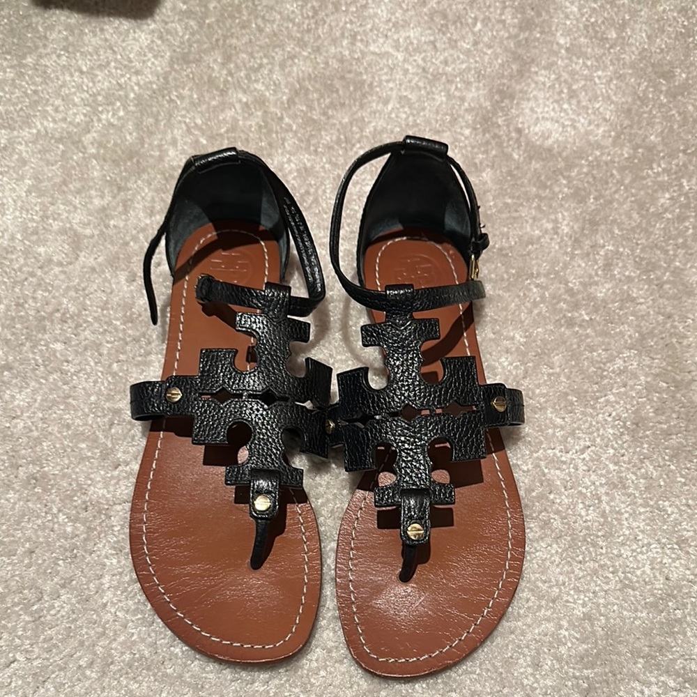 Tory Burch Black and Brown Gladiator Sandals